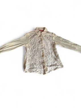 Elle Cream Lace-Front Long Sleeve Blouse